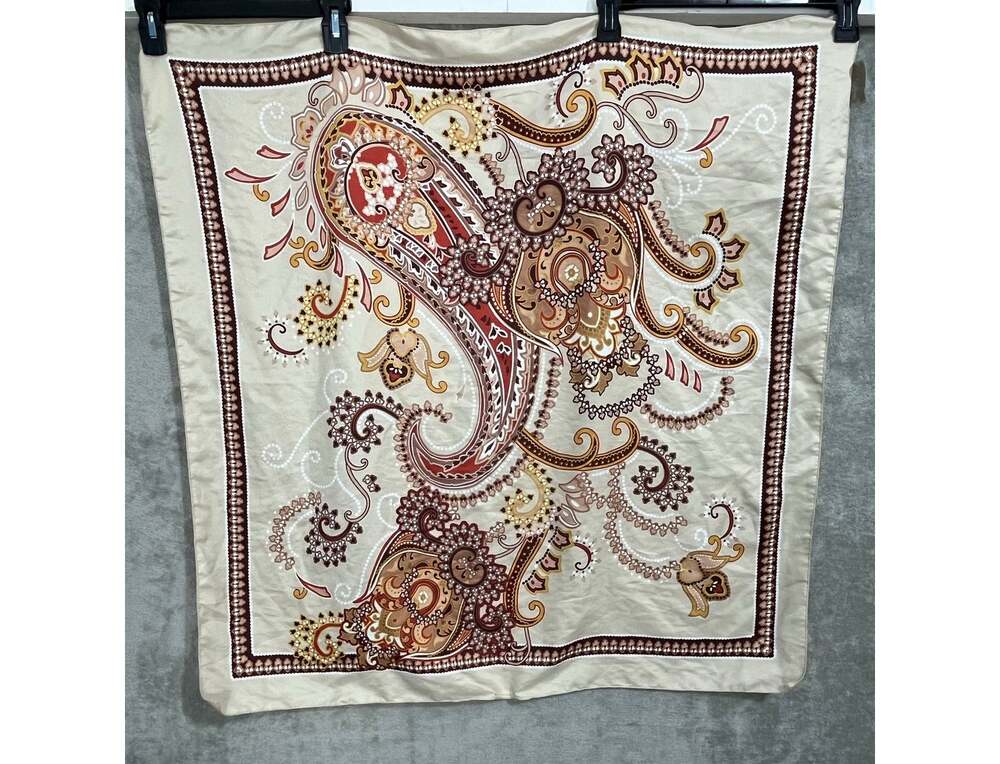 VTG Tie Rack London Scarf Cream Paisley Floral Boho Italy Preppy Purse Scarf